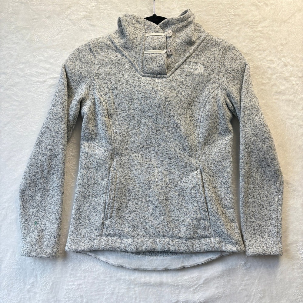 The North Face Pullover Girl Sz Medium Gray Sweater Fleece Knit Toggle Front